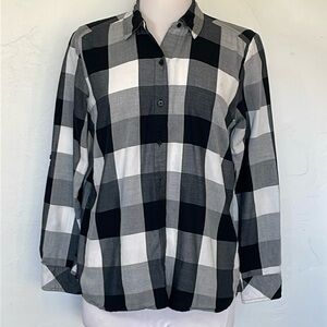 Riders by Lee Black and White Plaid Long Sleeve Button Front Shirt Sz M